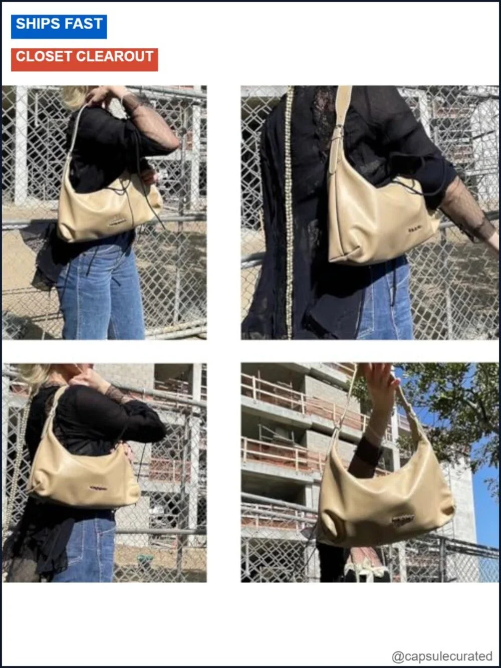 Vegan Leather Medium Crescent Hobo Shoulder Bag with Adjustable Strap